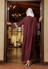 Hijabi.Pk Maroon Abaya Handwork on Sleeves | Serene Threads